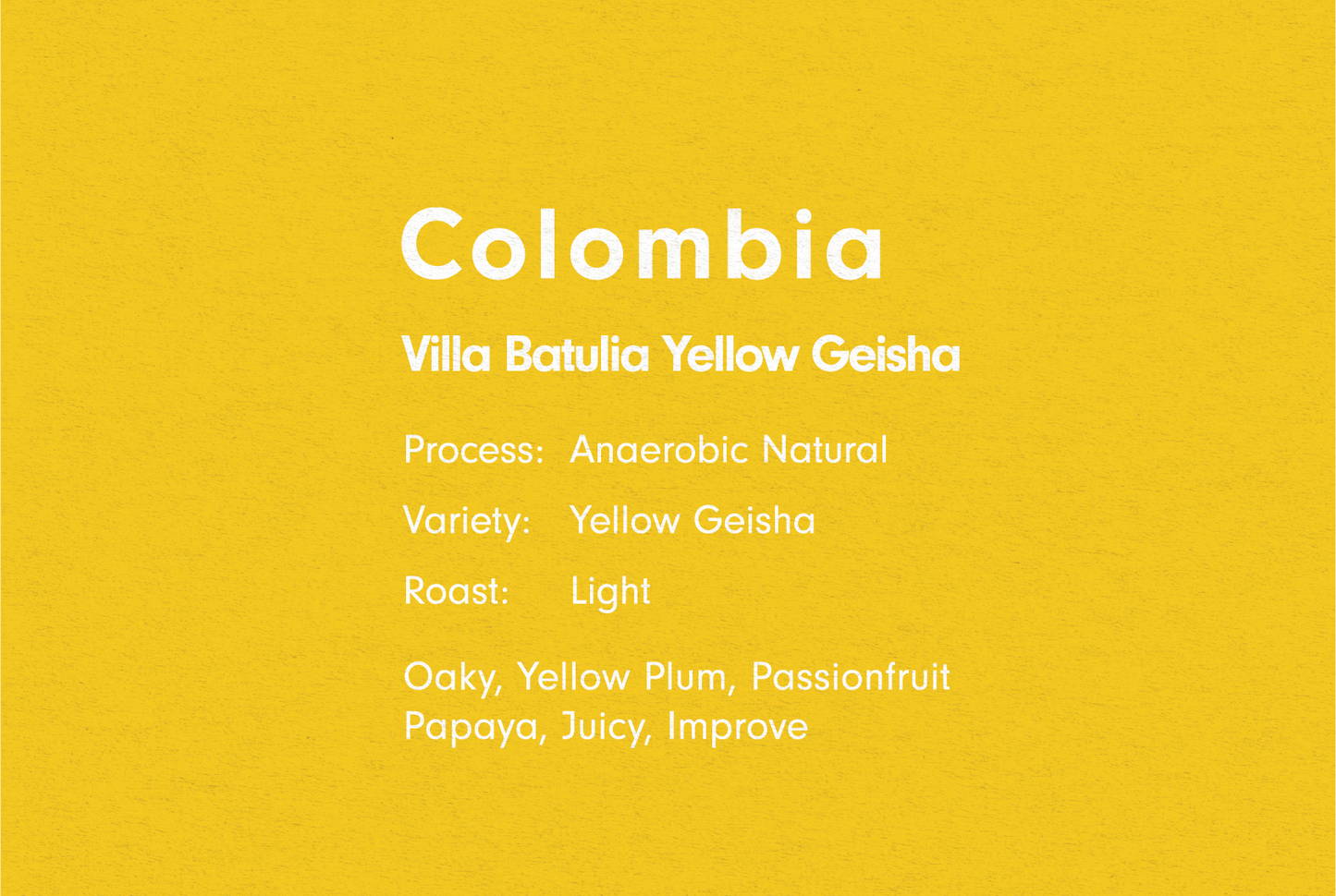 COLOMBIA VILLA BATULIA YELLOW GEISHA(コロンビア フィンカ ヴィジャ バトゥリア イエローゲイシャ)