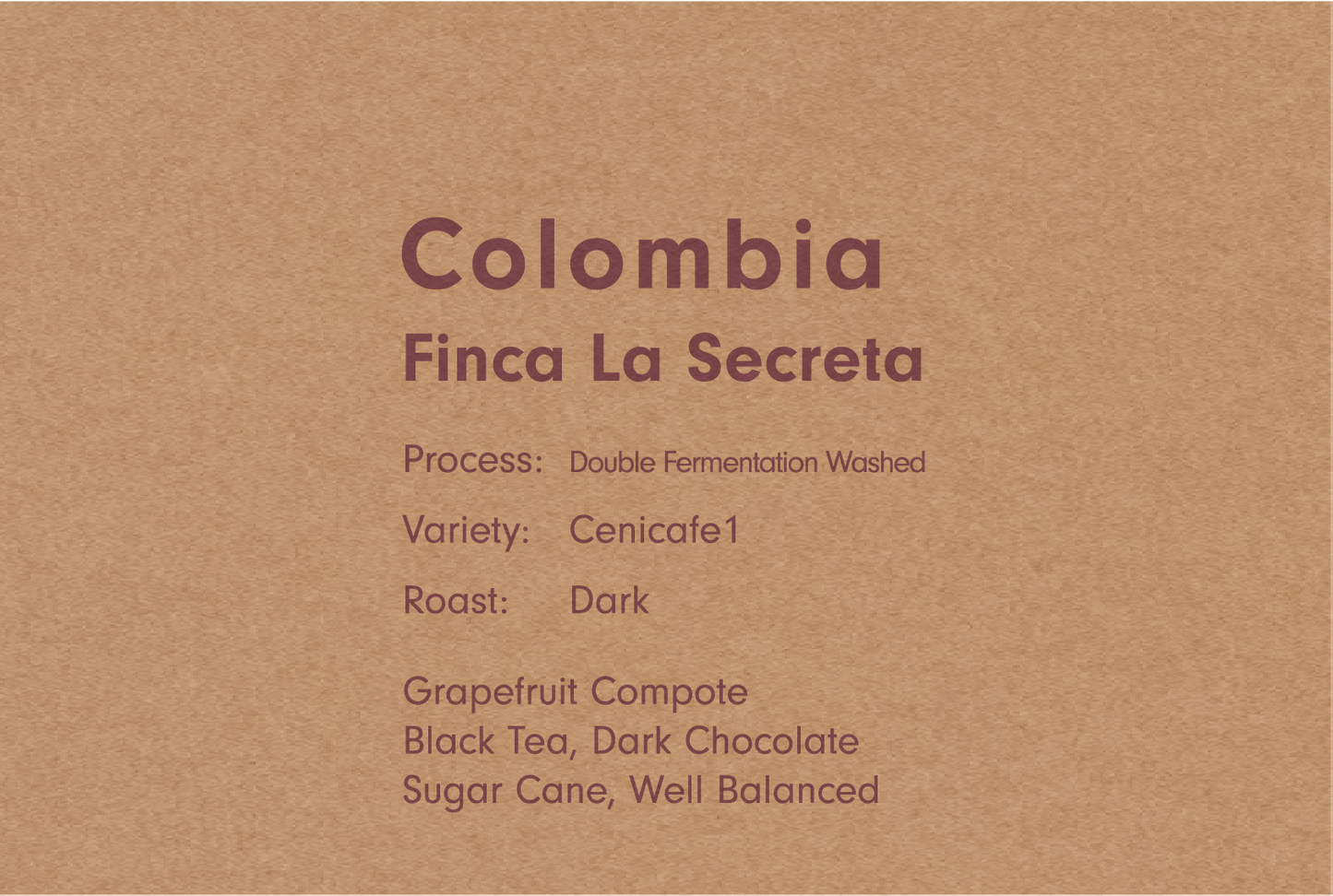 COLOMBIA FINCA LA SECRETA DOUBLE FERMENTATION WASHED（コロンビア ラ セクレタ ダブル ファーメンテーション）