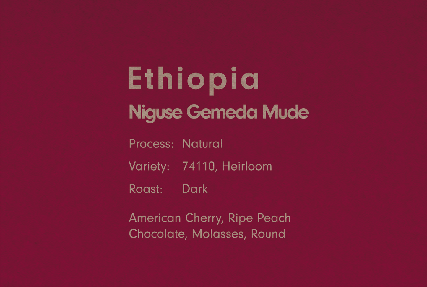 ETHIOPIA NIGUSE GEMEDA MUDE HALATA DS DARK（エチオピア ニグセ ゲメダ ムデ ハラタ DS 深煎り）